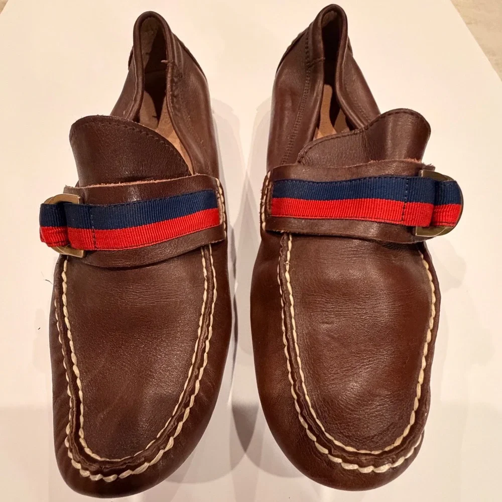 Polo Ralph Lauren Terry Ribbon Brown Leather Driving Loafers Mens 12 B12 Stripe